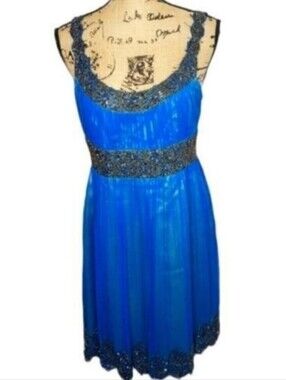 Adrianna Papel Iridescent Blue/Green Beaded Dress (M/P12) 😍